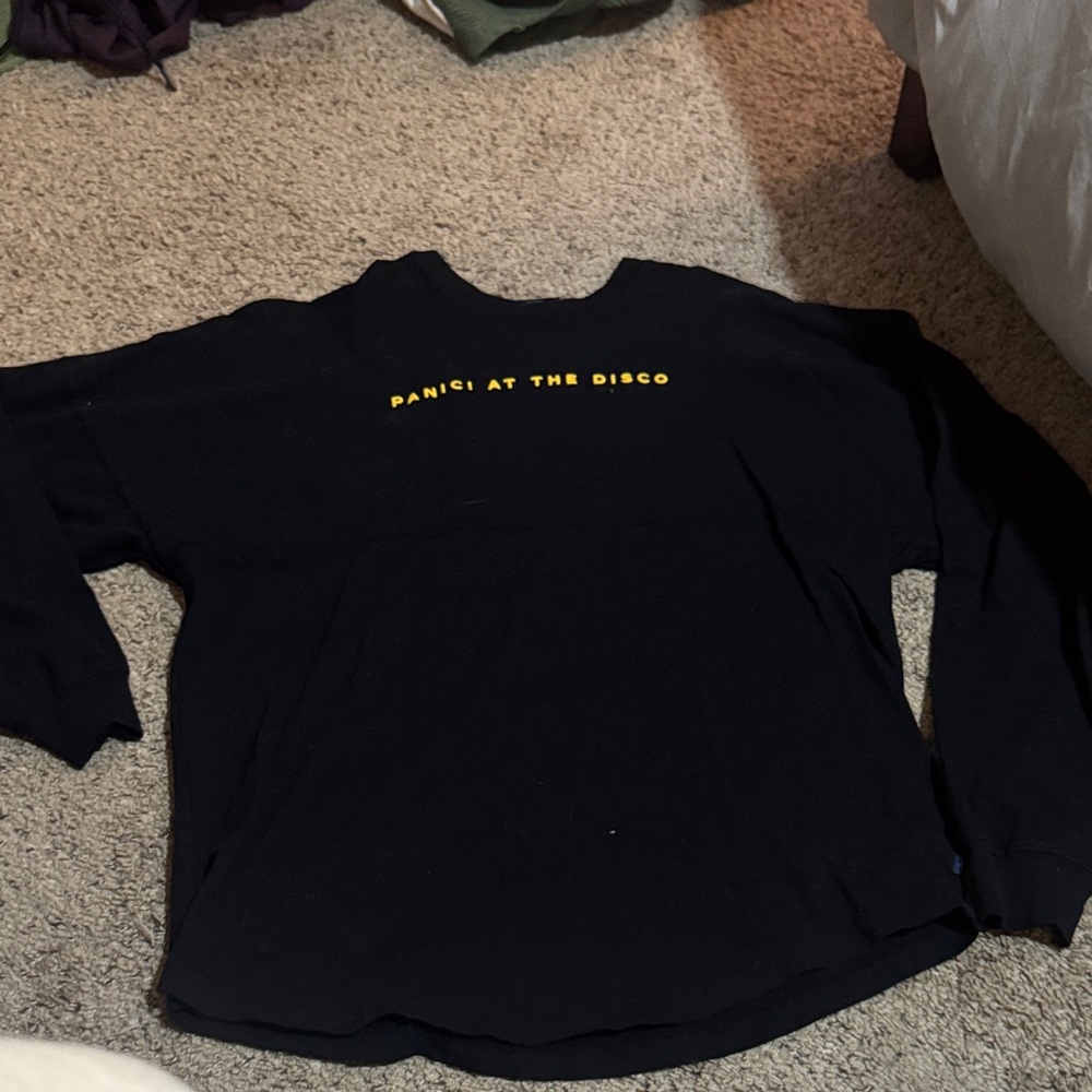 Black Long Sleeve Shirt with Yellow Text